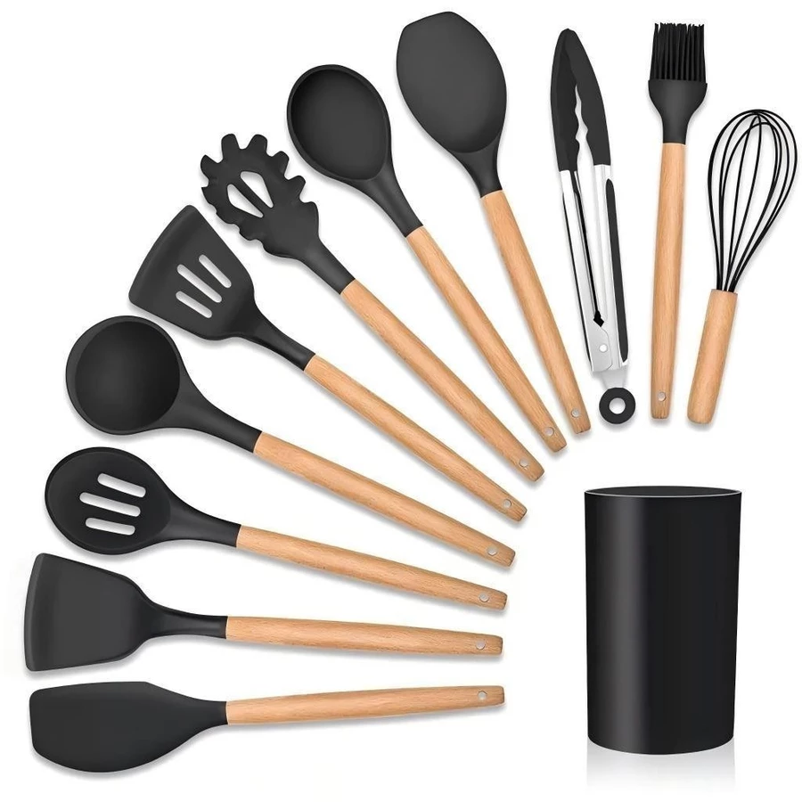 KIT Utensílios Silicone Bambu